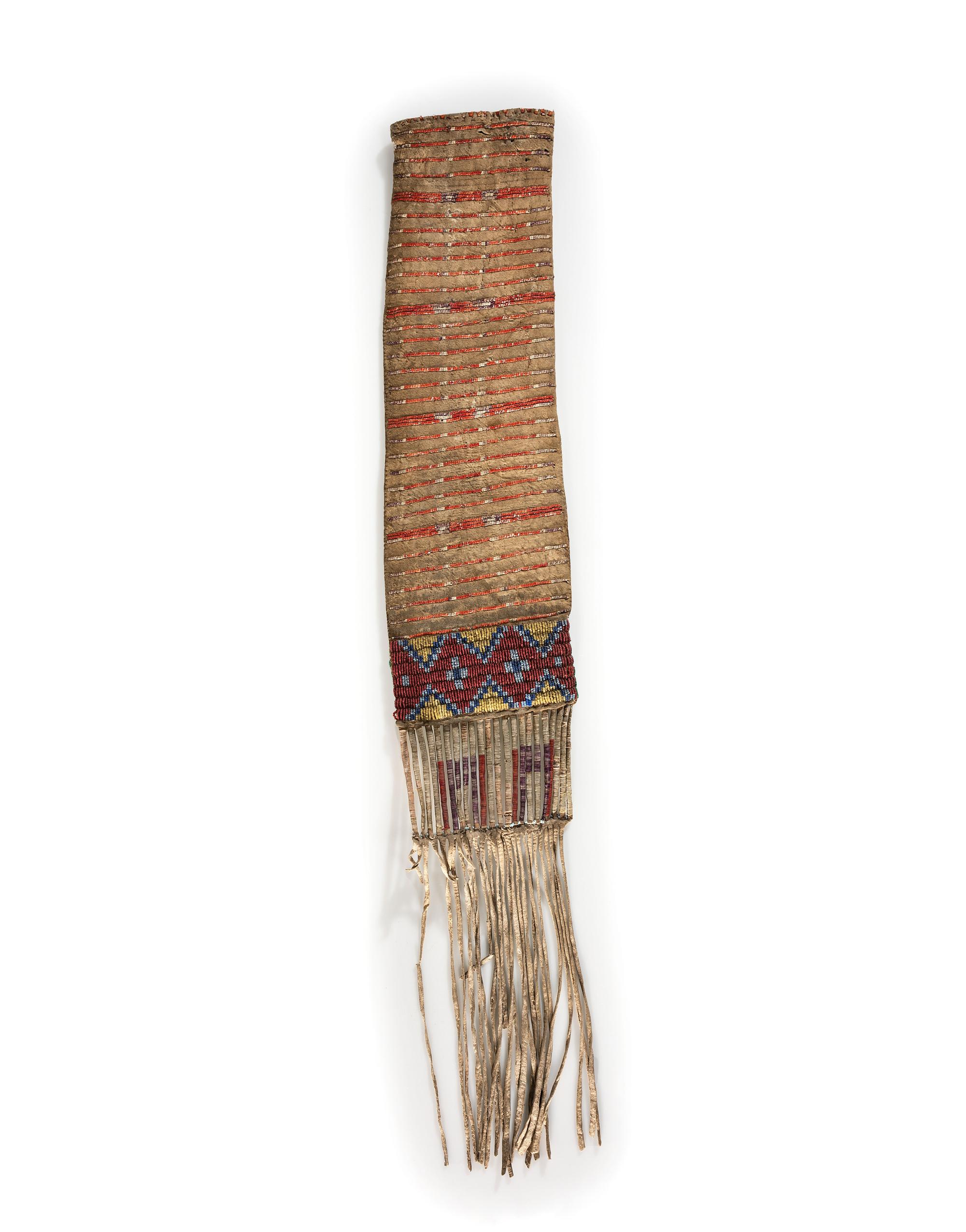 Sioux Beaded and Quilled Tobacco Bag, with Drawing on Reverse