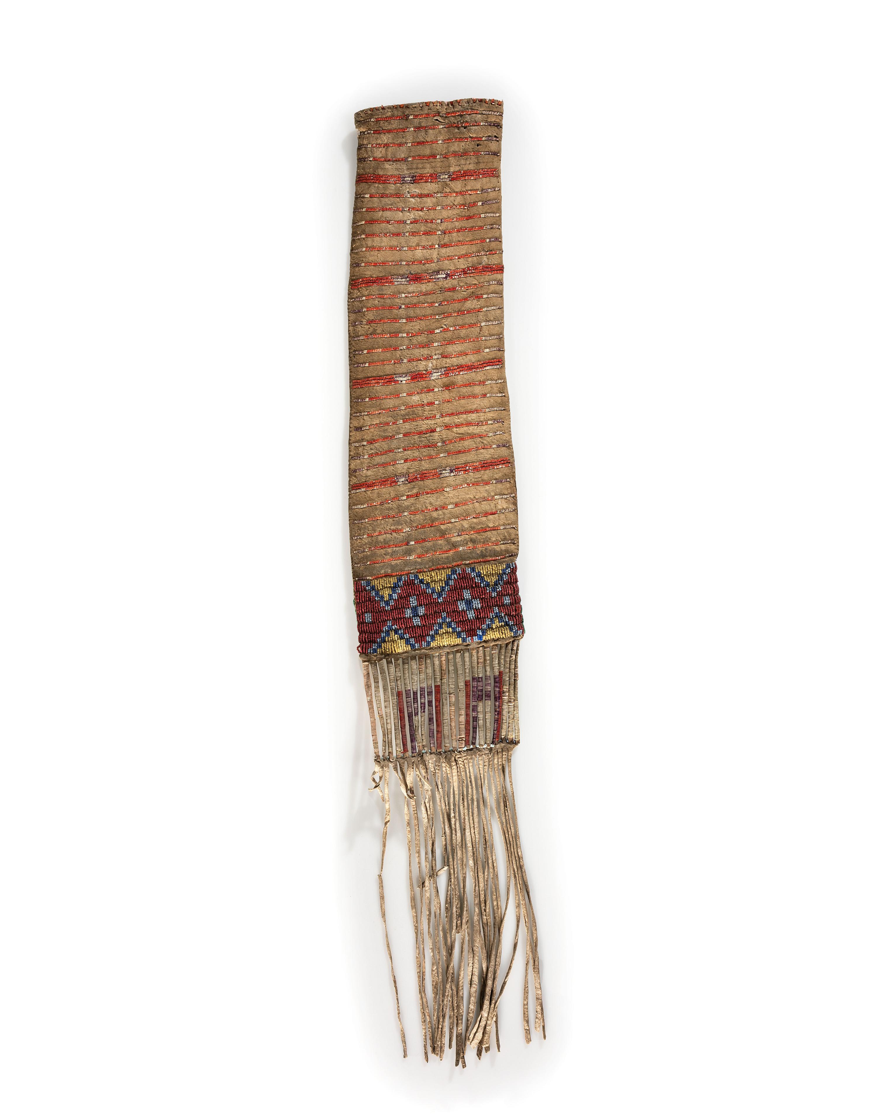 Sioux Beaded and Quilled Tobacco Bag, with Drawing on Reverse