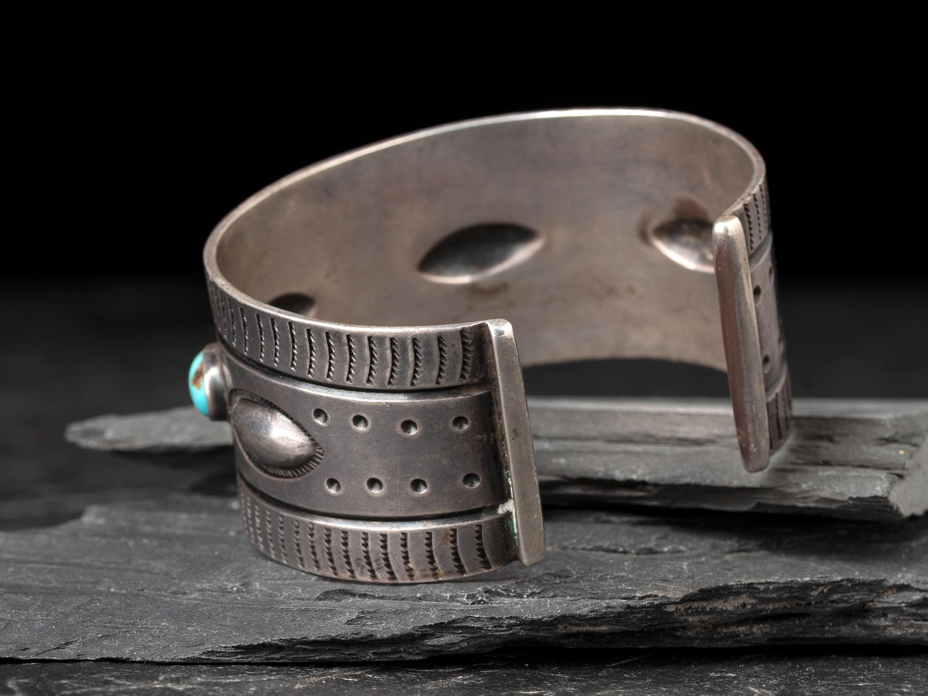 Navajo Ingot and Turquoise Cuff Bracelet