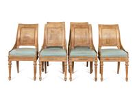 A Set of Six Empire Style Bleached Mahogany and Leather Upholstered Dining Chairs