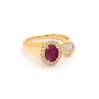UNHEATED BURMESE RUBY AND DIAMOND RING