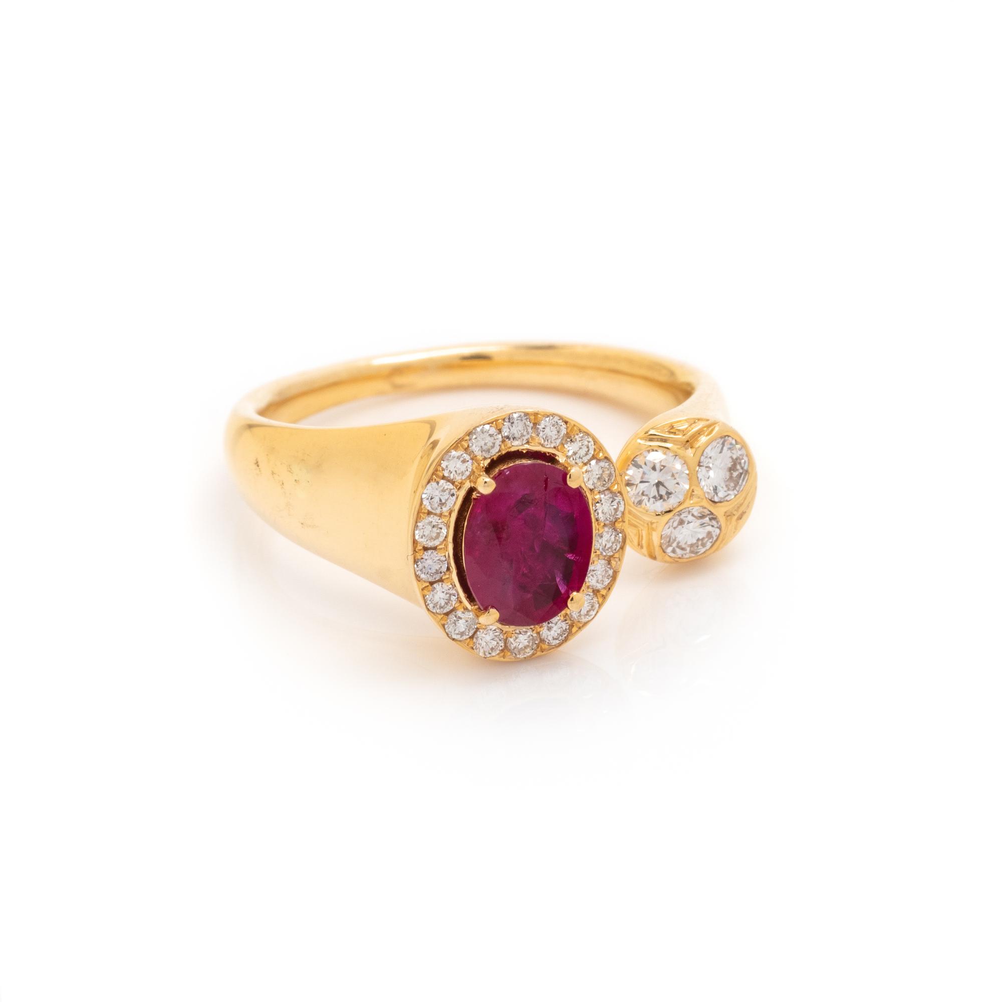 UNHEATED BURMESE RUBY AND DIAMOND RING