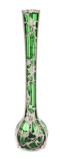 A Silver Overlay Glass Vase Height 15 7/8 inches.