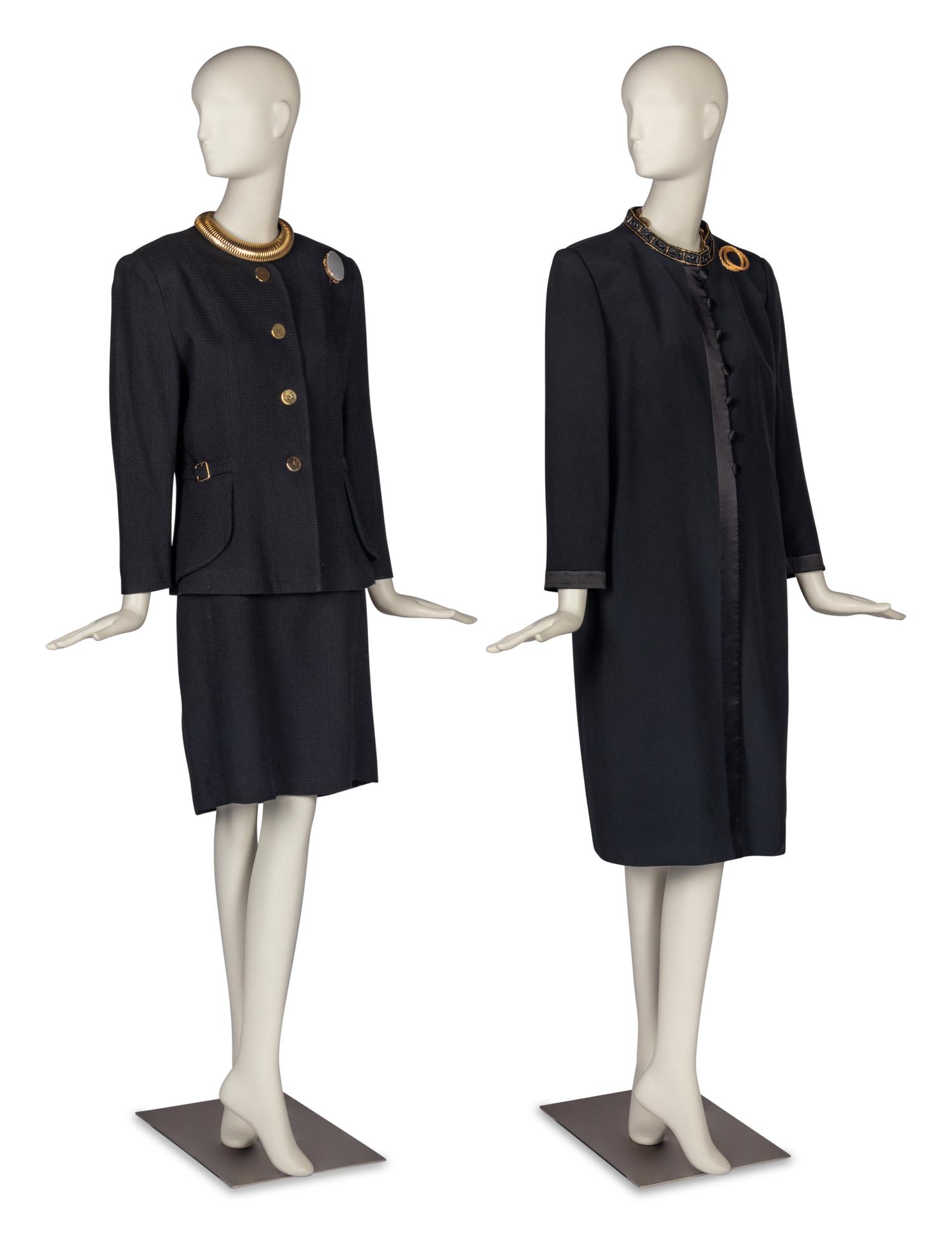 Louis Féraud and Ilie Wacs Two Piece Suits Accompanied by a Collection of Costume Jewelry