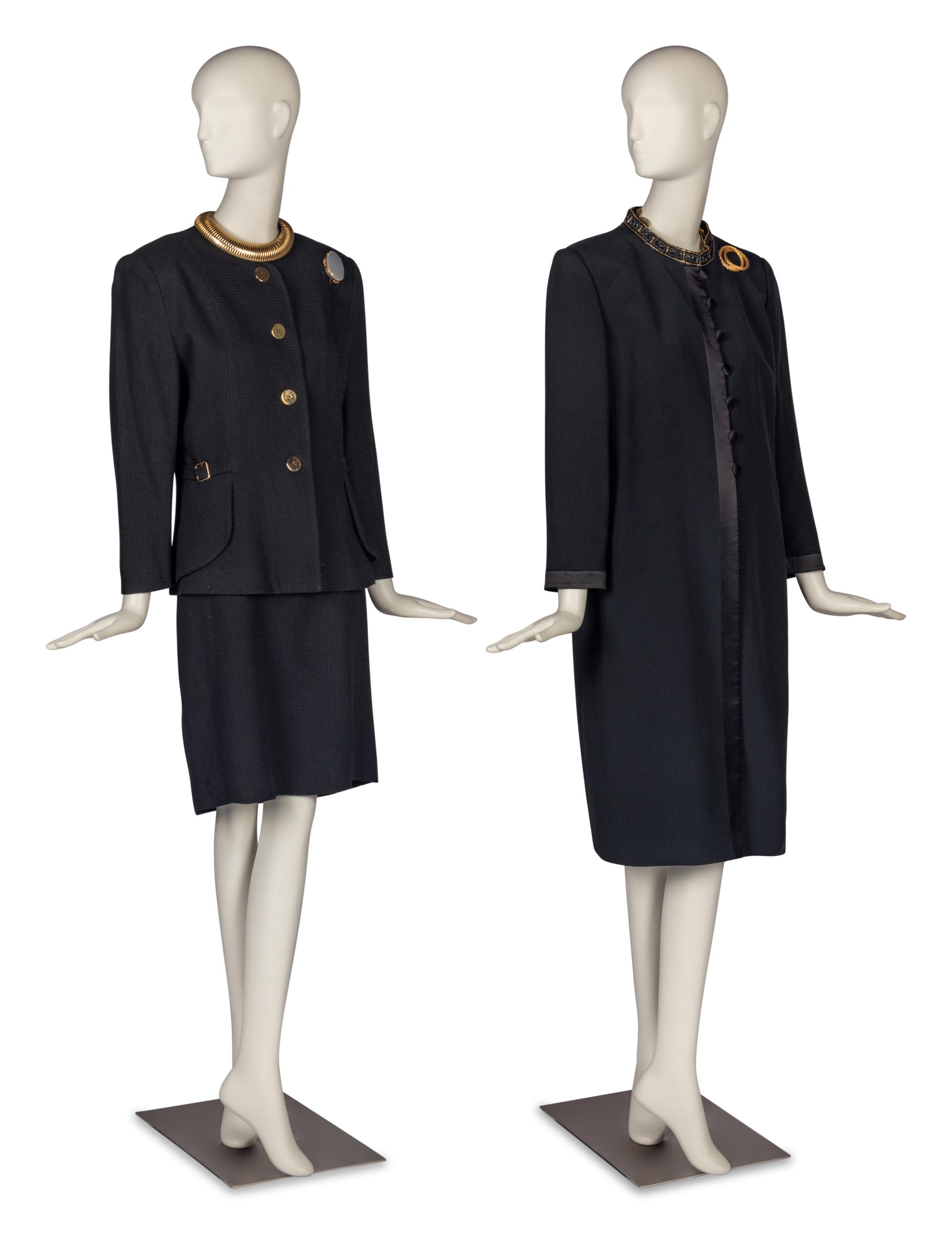 Louis Féraud and Ilie Wacs Two Piece Suits Accompanied by a Collection of Costume Jewelry