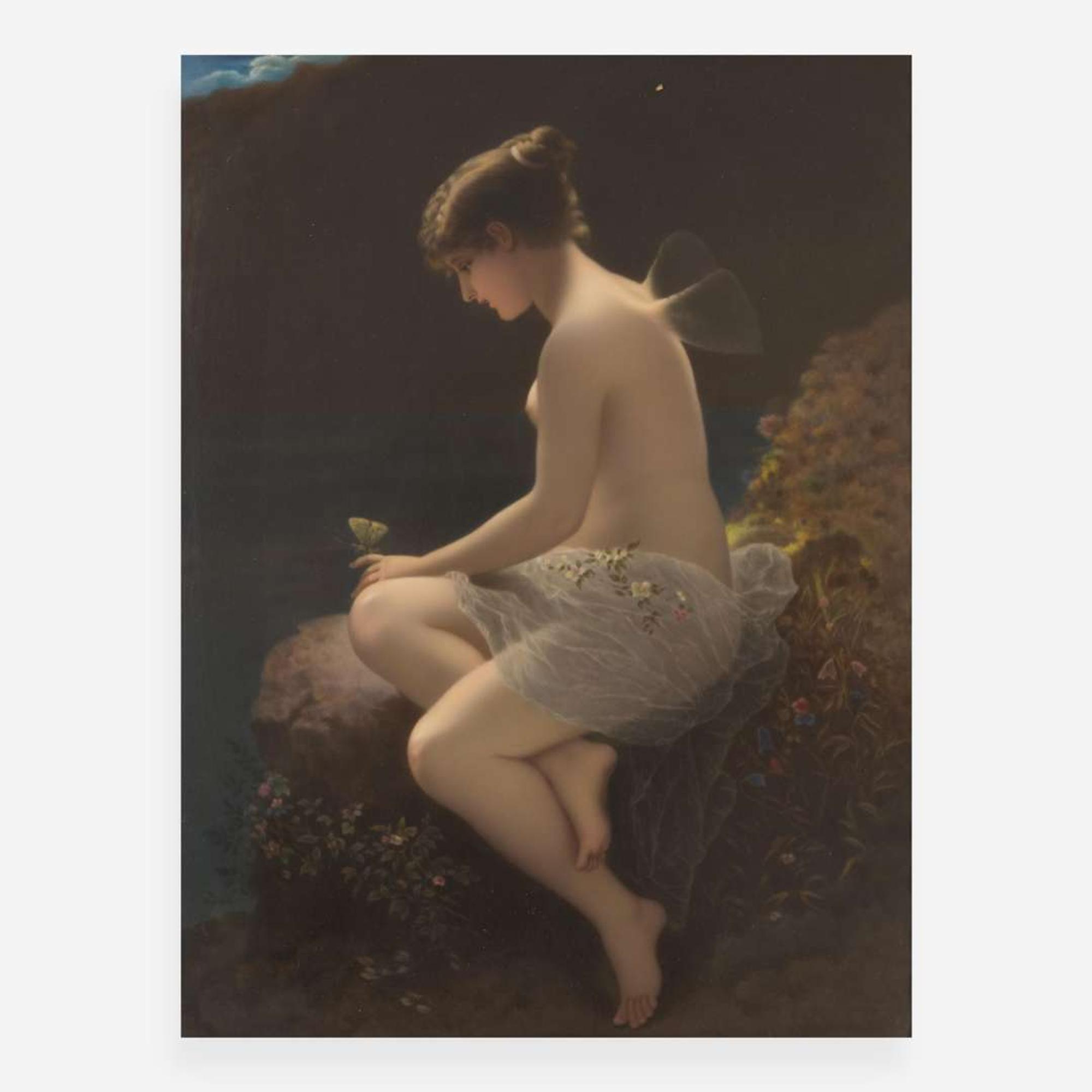A KPM painted porcelain plaque depicting a fairy late 19th century