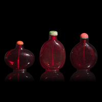 Three Chinese Ruby Glass Snuff Bottles