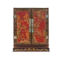 A Polychrome and Gilt Lacquered ‘Landscape’ Kang Cabinet