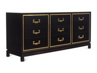 A Contemporary "Hollywood Regency" Style Brass Mounted Ebonized Chest of Drawers