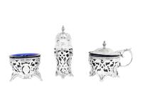 A Collection of Nine Canadian Silver and Cobalt Glass Table Articles