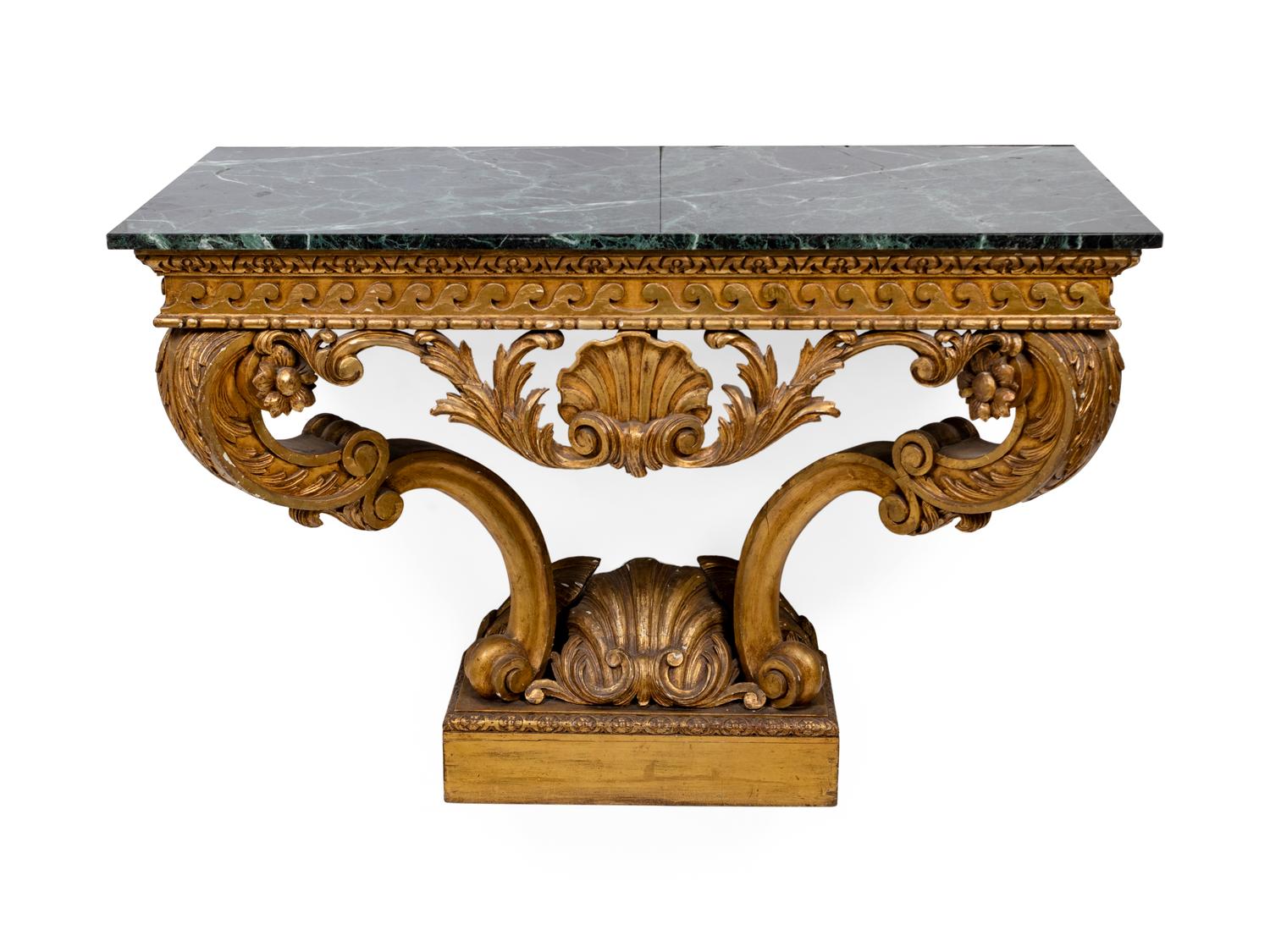 A George II Style Giltwood Console with Verde Antico Marble Top