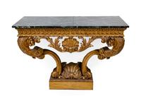 A George II Style Giltwood Console with Verde Antico Marble Top