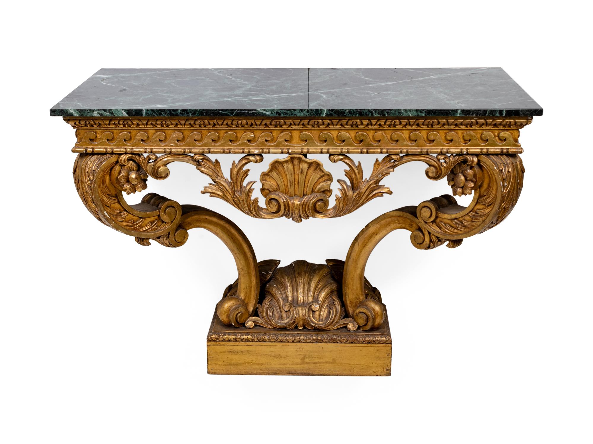 A George II Style Giltwood Console with Verde Antico Marble Top