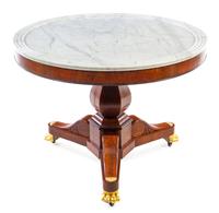 An Empire Style Parcel Gilt Burl Walnut Center Table Height 29 x diameter of top 39 inches. — 19TH CENTURY