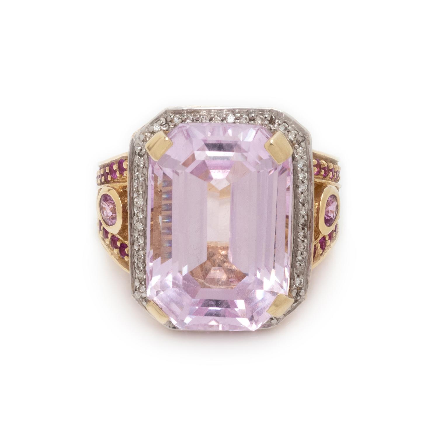 KUNZITE, DIAMOND AND PINK SAPPHIRE RING