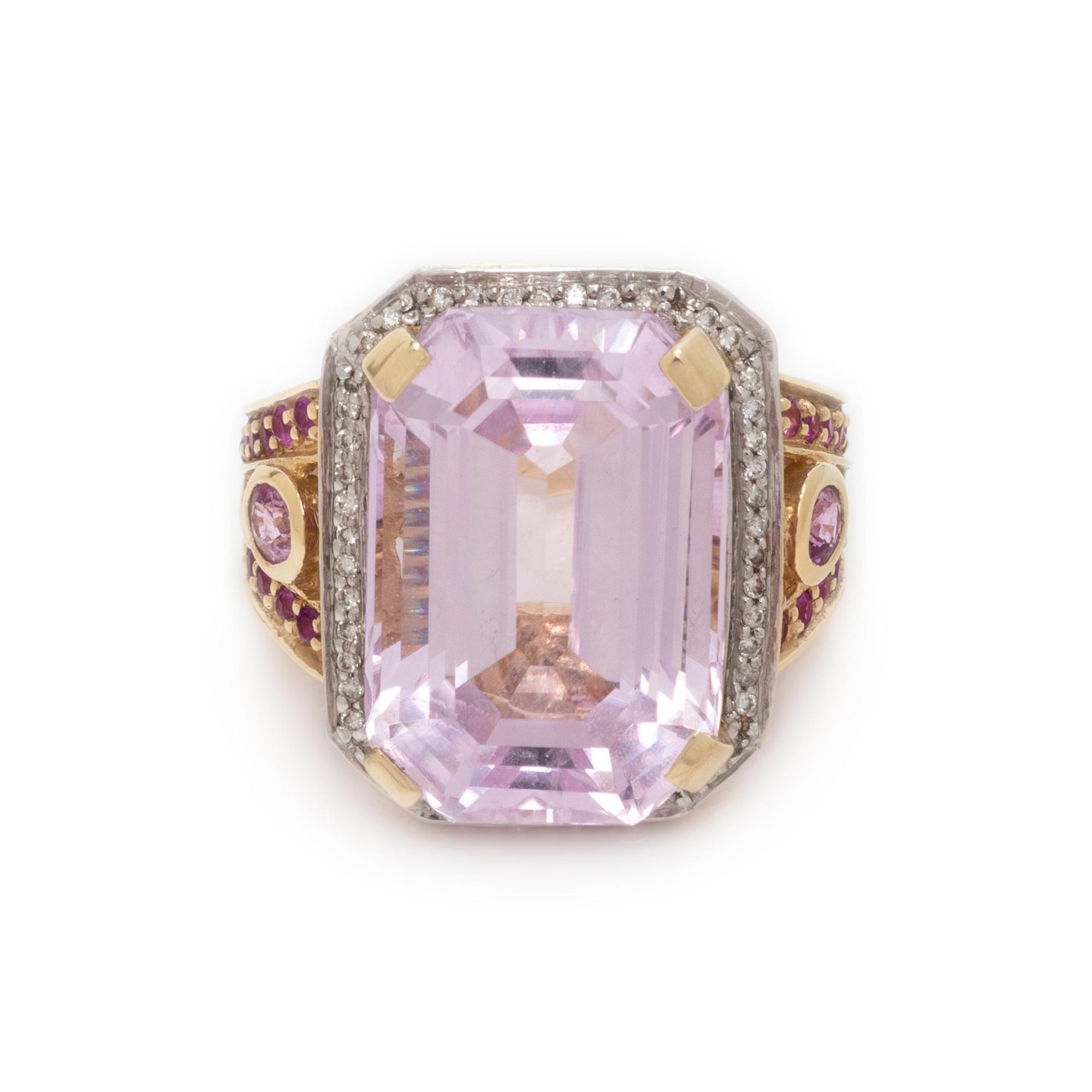 KUNZITE, DIAMOND AND PINK SAPPHIRE RING