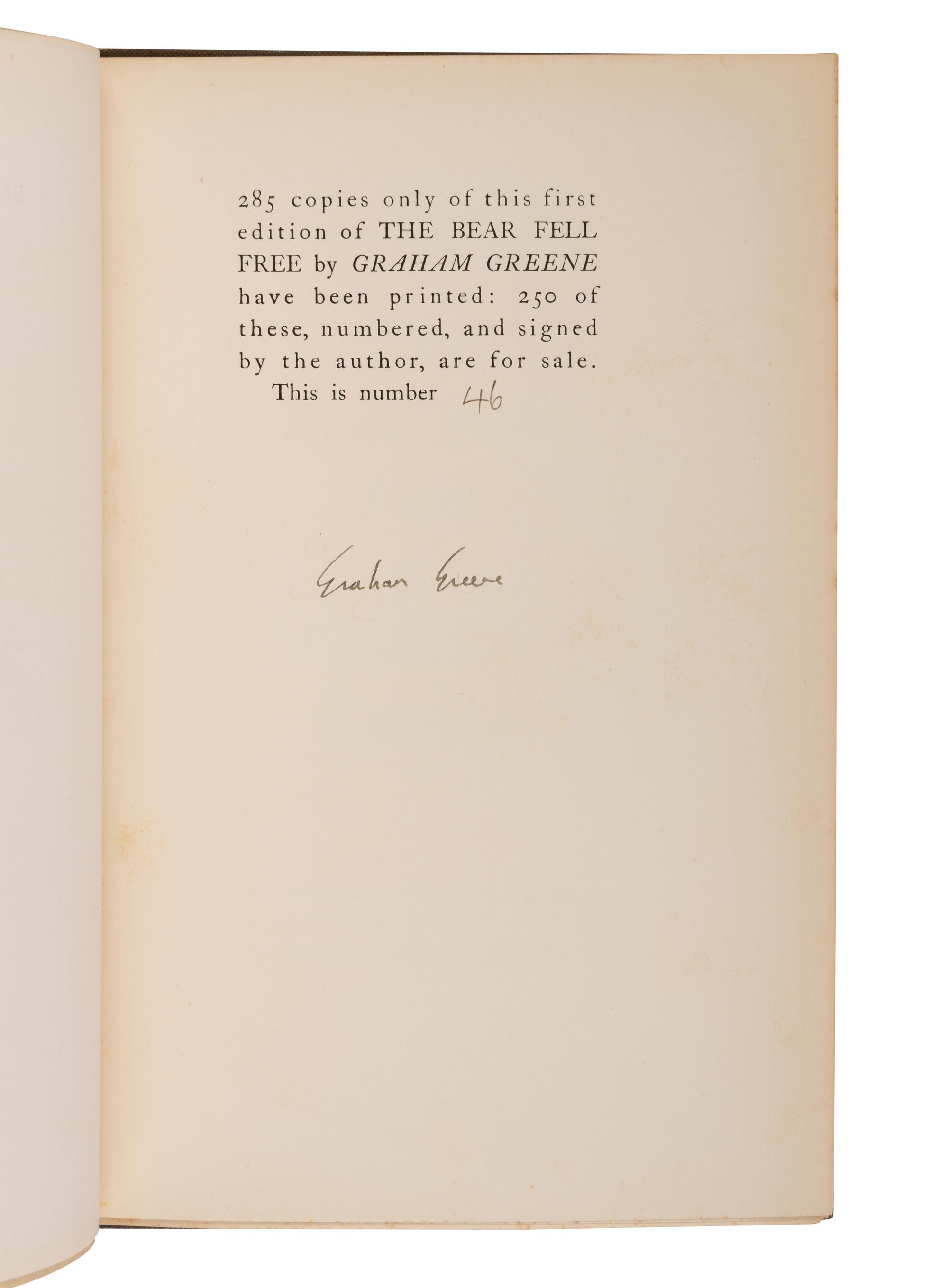 GREENE, Graham (1904-1991). The Bear Fell Free . Edited by John Hackney. London: Grayson & Grayson, 1935.