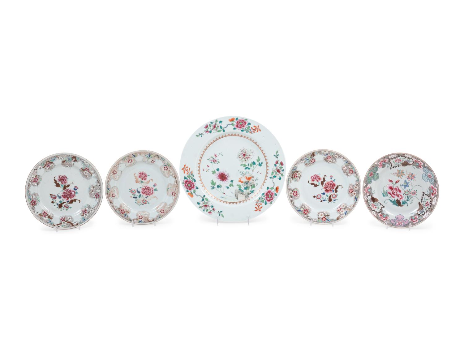 Five Export Famille Rose Porcelain 'Floral' Plates