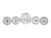 Five Export Famille Rose Porcelain 'Floral' Plates