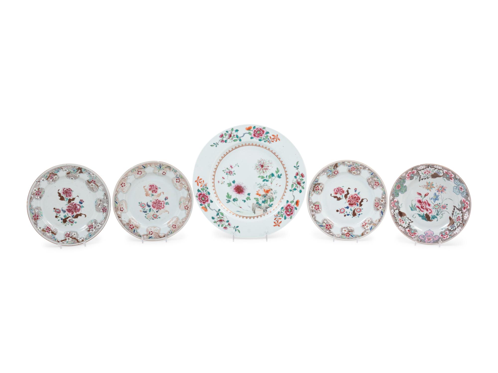 Five Export Famille Rose Porcelain 'Floral' Plates