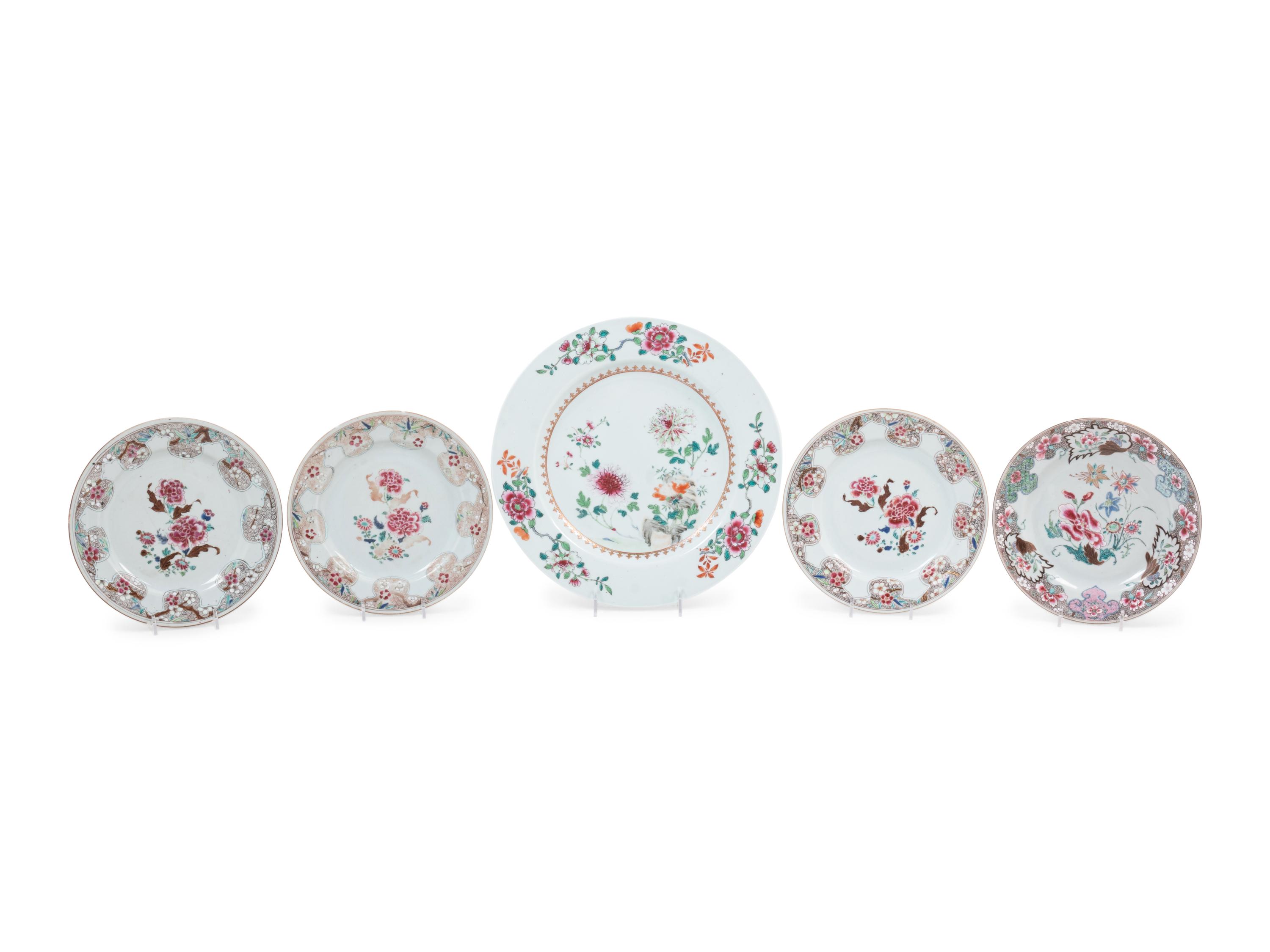 Five Export Famille Rose Porcelain 'Floral' Plates