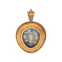 VICTORIAN, YELLOW GOLD, PEARL AND PLIQUE-À-JOUR PENDANT