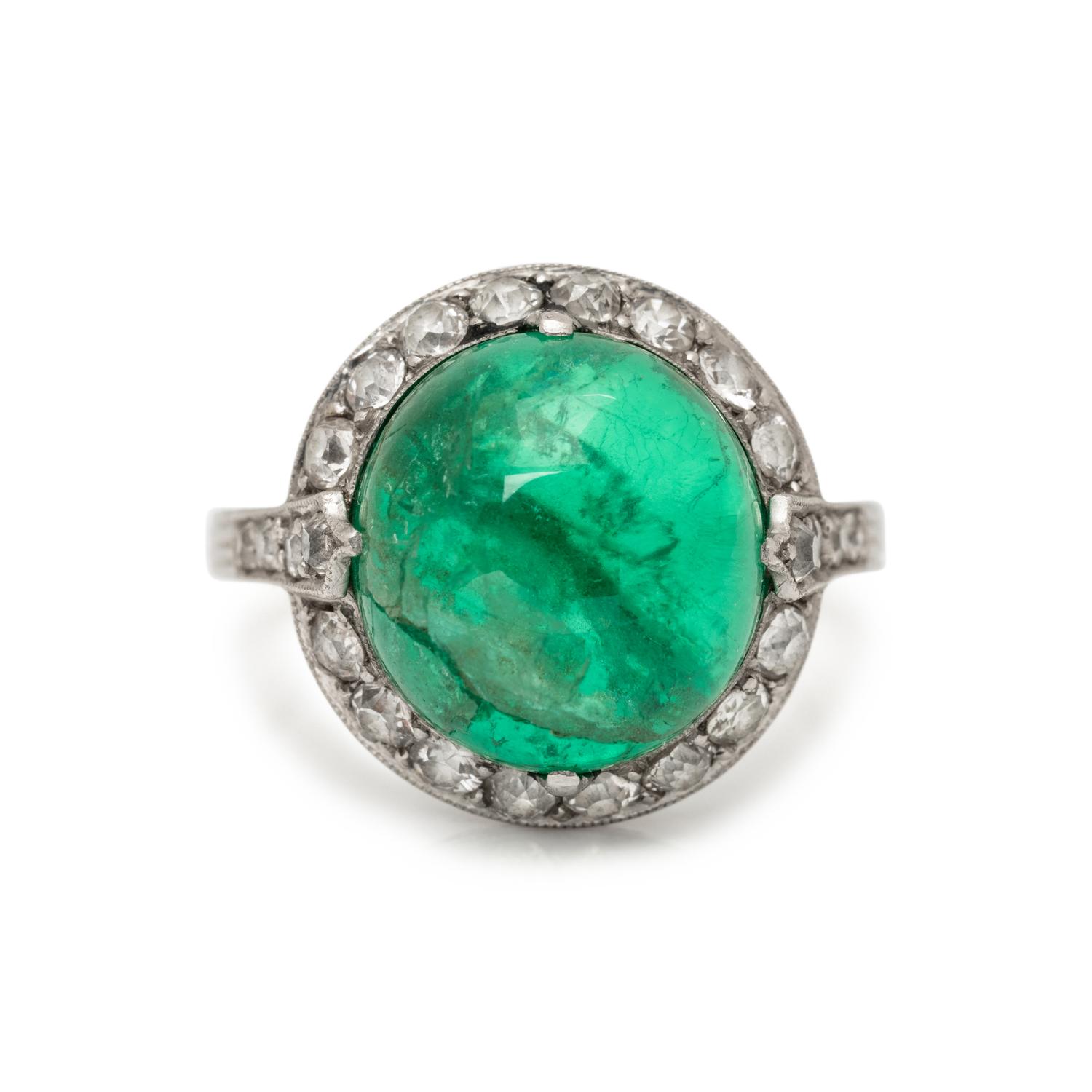 ANTIQUE, EMERALD AND DIAMOND RING