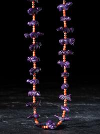 Single-strand Coral Necklace, with Sugilite Fetishes and Gold Findings