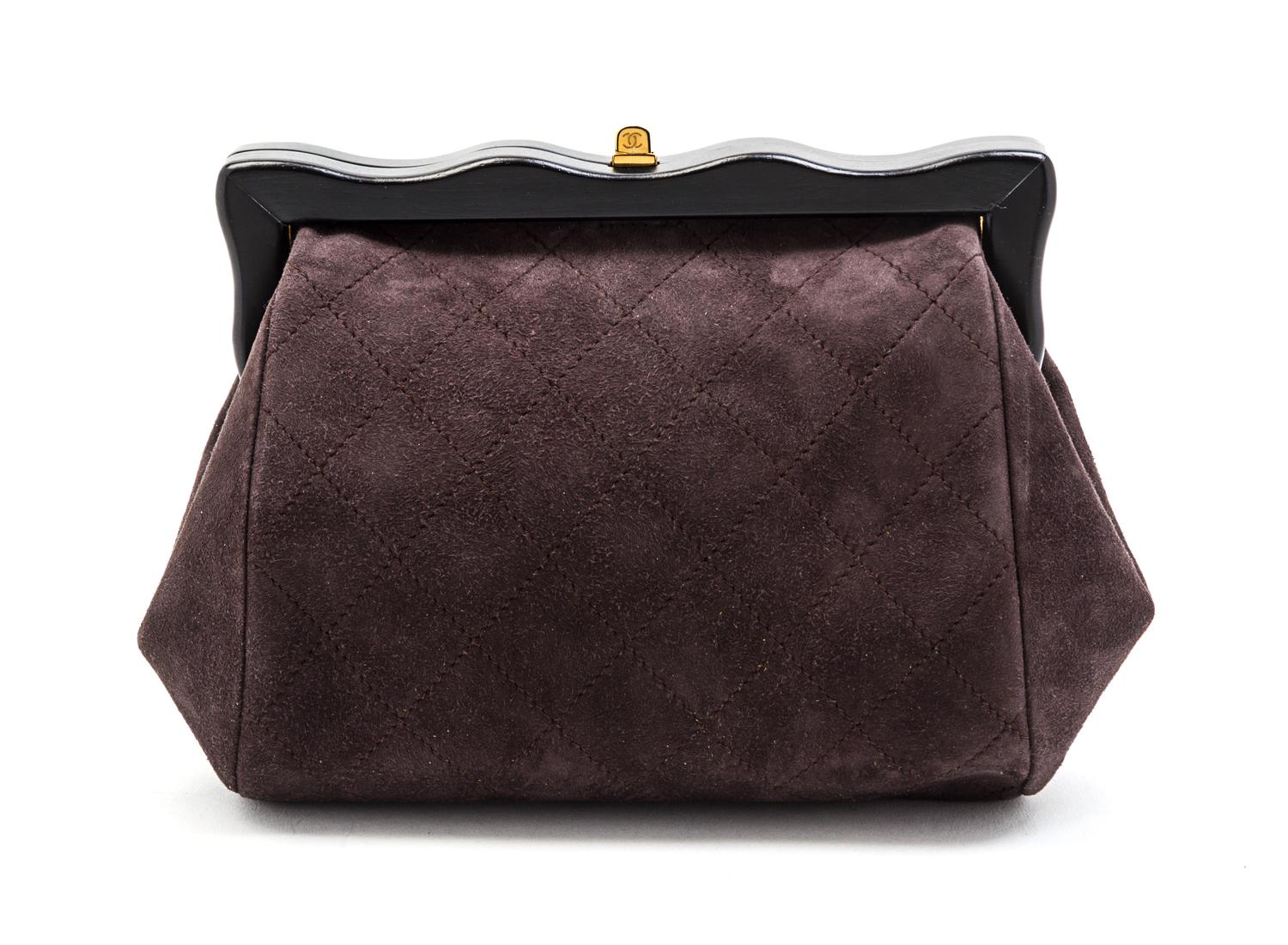 A Chanel Gray Quilted Suede Oversized Clutch, 10 x 7 x 4 inches.