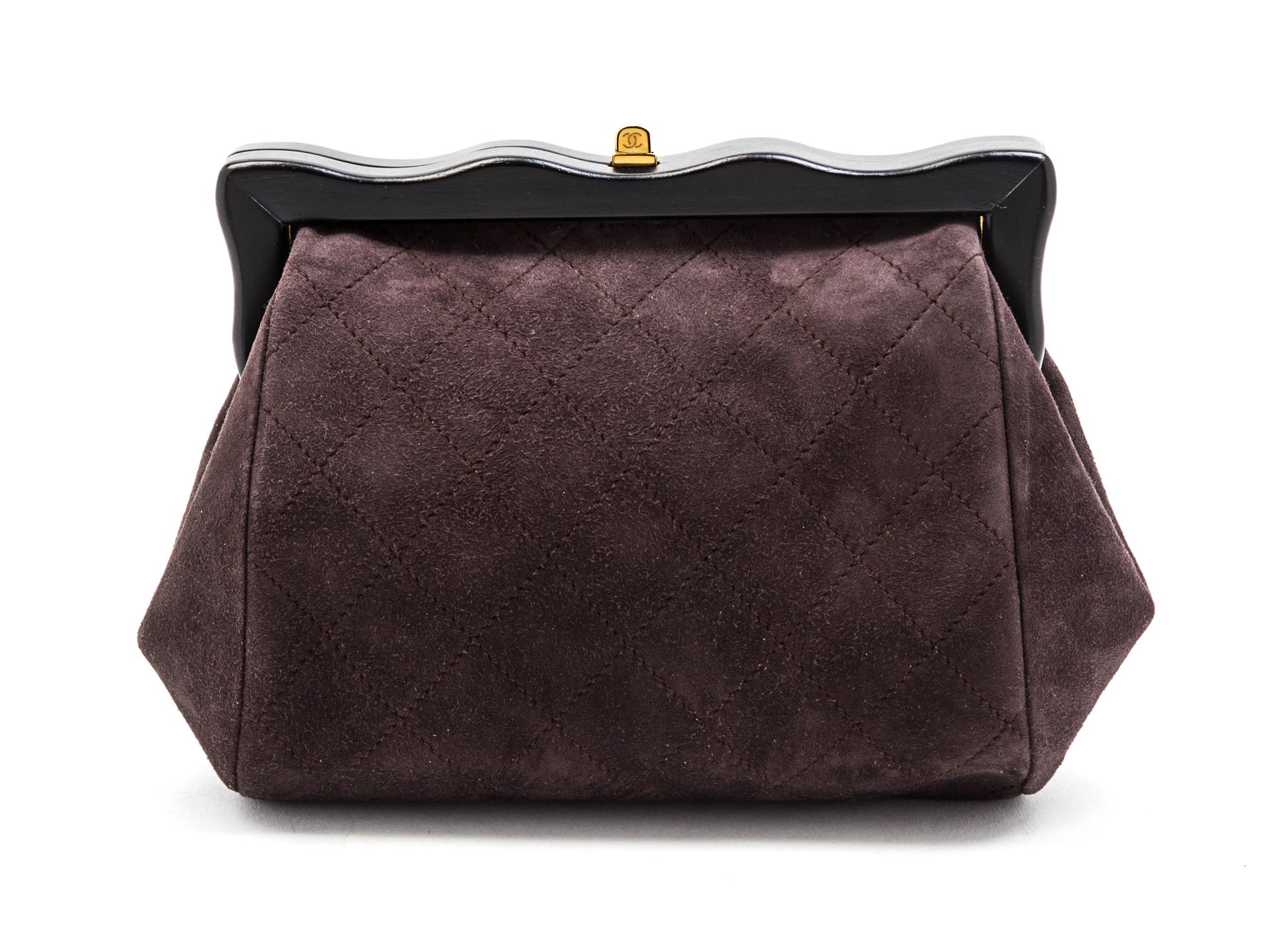 A Chanel Gray Quilted Suede Oversized Clutch, 10 x 7 x 4 inches.
