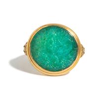 A Neoclassical Amazonite and Gold Finger Ring with the God Eros Riding a Dolphin and a Greek Inscription