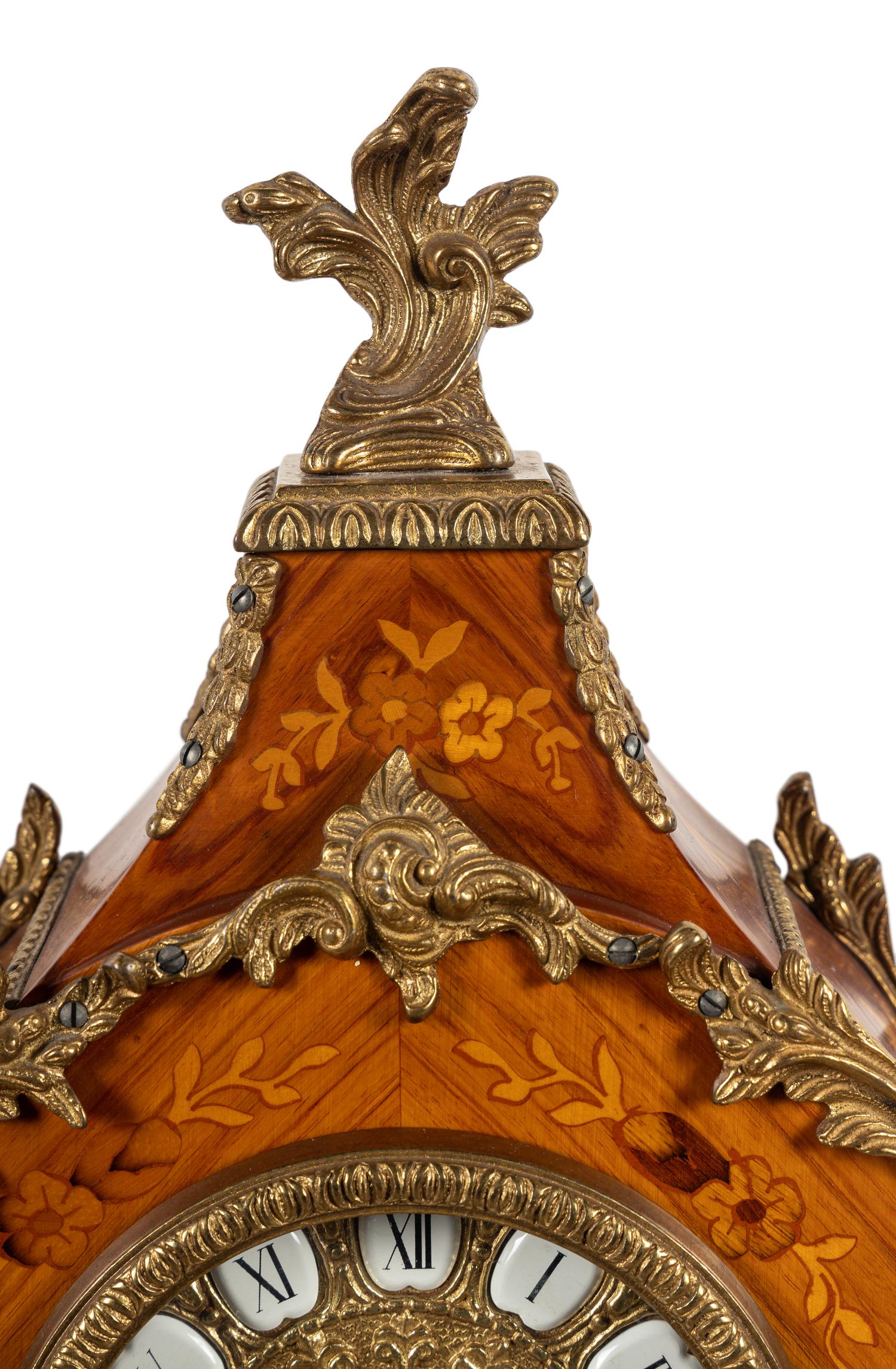 A Napoleon III Style Gilt Metal Mounted Marquetry Bracket Clock