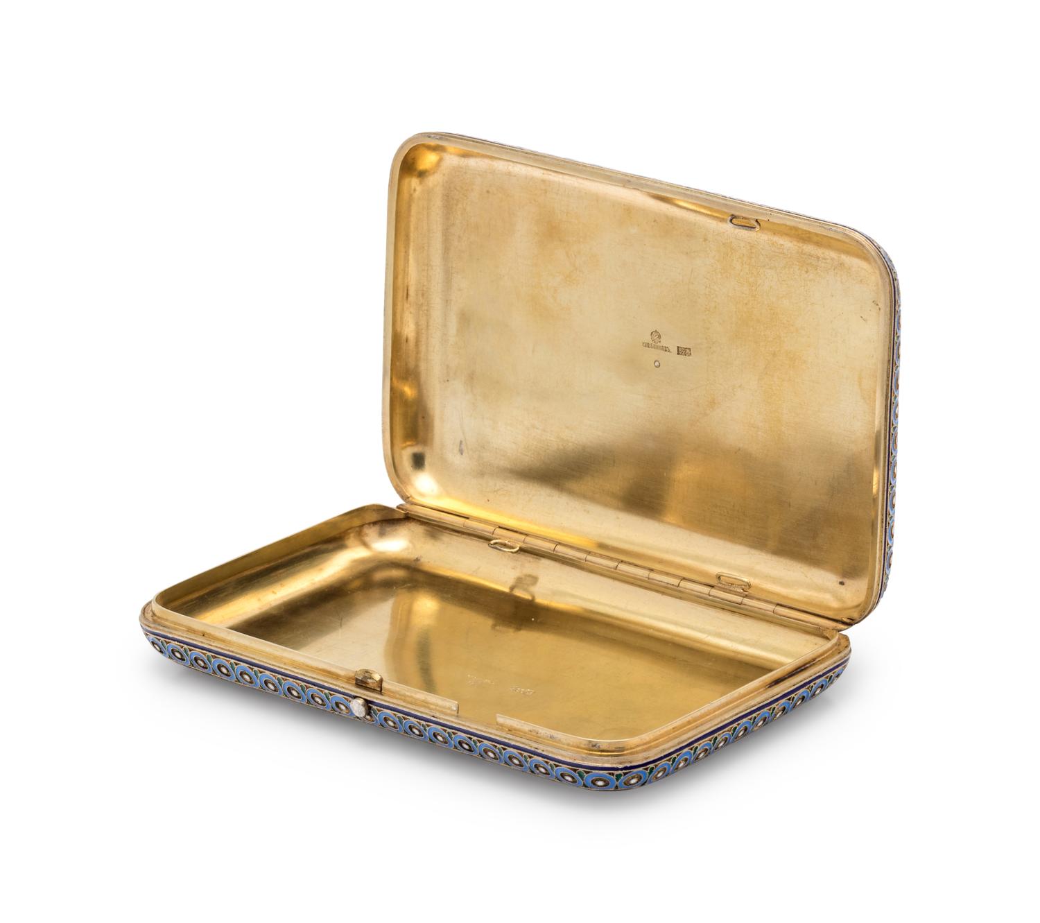 A Large Russian Silver-Gilt and Enamel Cigarette Case