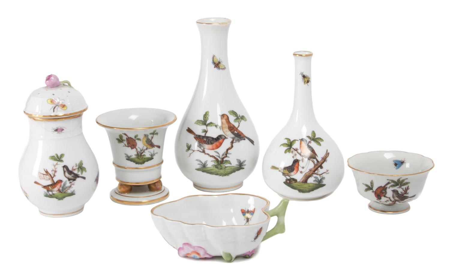 A Group of Herend Porcelain Table Articles Height of tallest 6 1/4 inches.