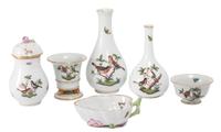 A Group of Herend Porcelain Table Articles Height of tallest 6 1/4 inches.