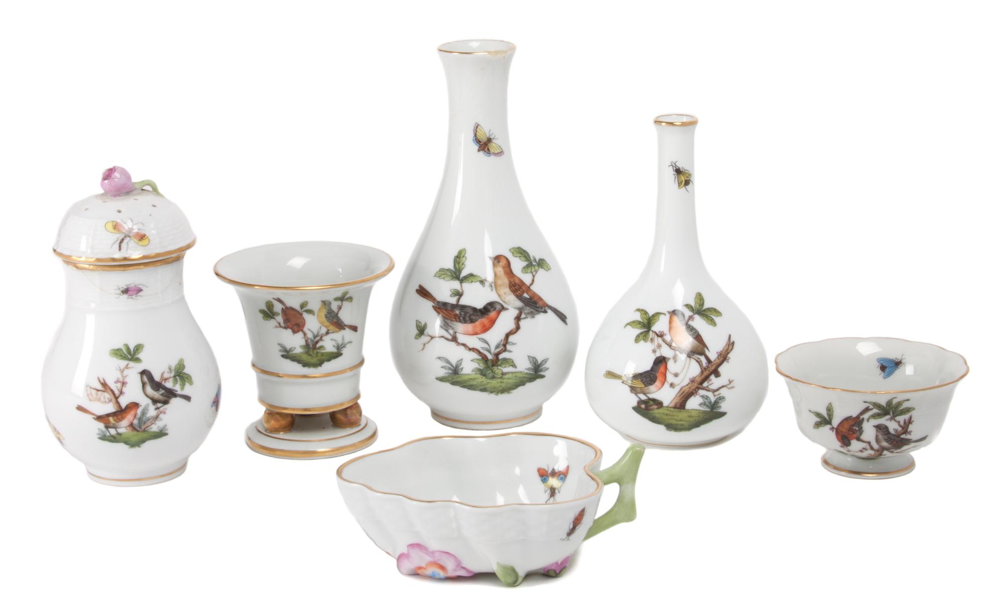 A Group of Herend Porcelain Table Articles Height of tallest 6 1/4 inches.