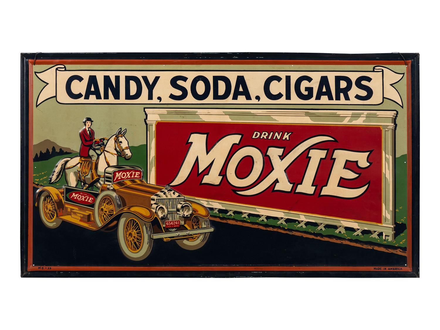 A 'Drink Moxie' Embossed Tin Store Advertising Sign