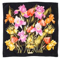 A Ferragamo 90cm Black Silk Floral Print Scarf, 36" x 36".