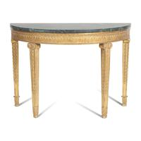 A Neoclassical Style Giltwood and Marble-Top Demilune Console Table