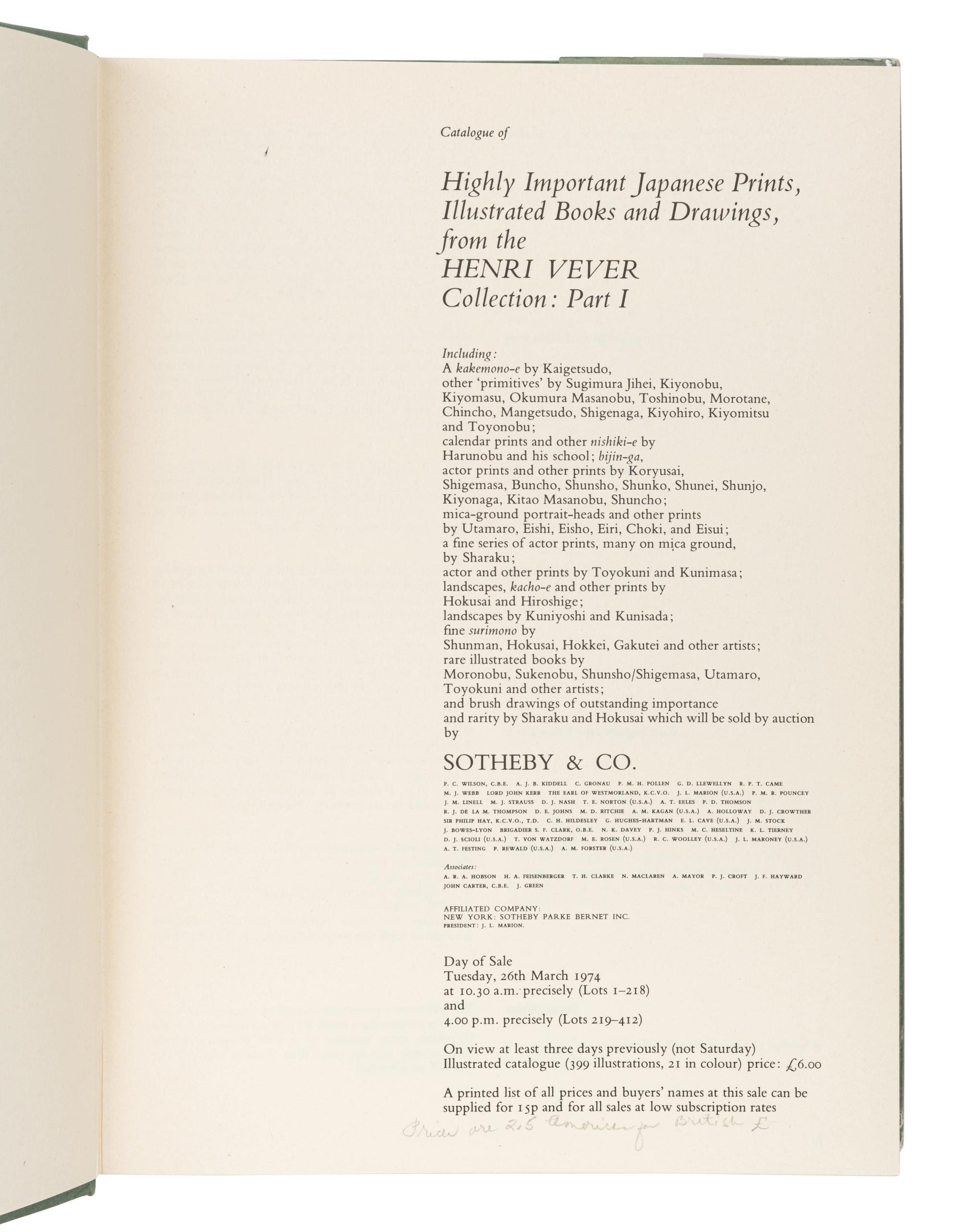 [SOTHEBY'S] A group of Japanese Prints and Drawings catalogues from Sotheby's, comprising: