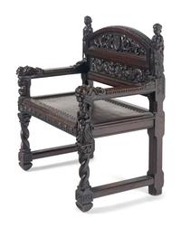 A William and Mary Style Carved Walnut Armchair