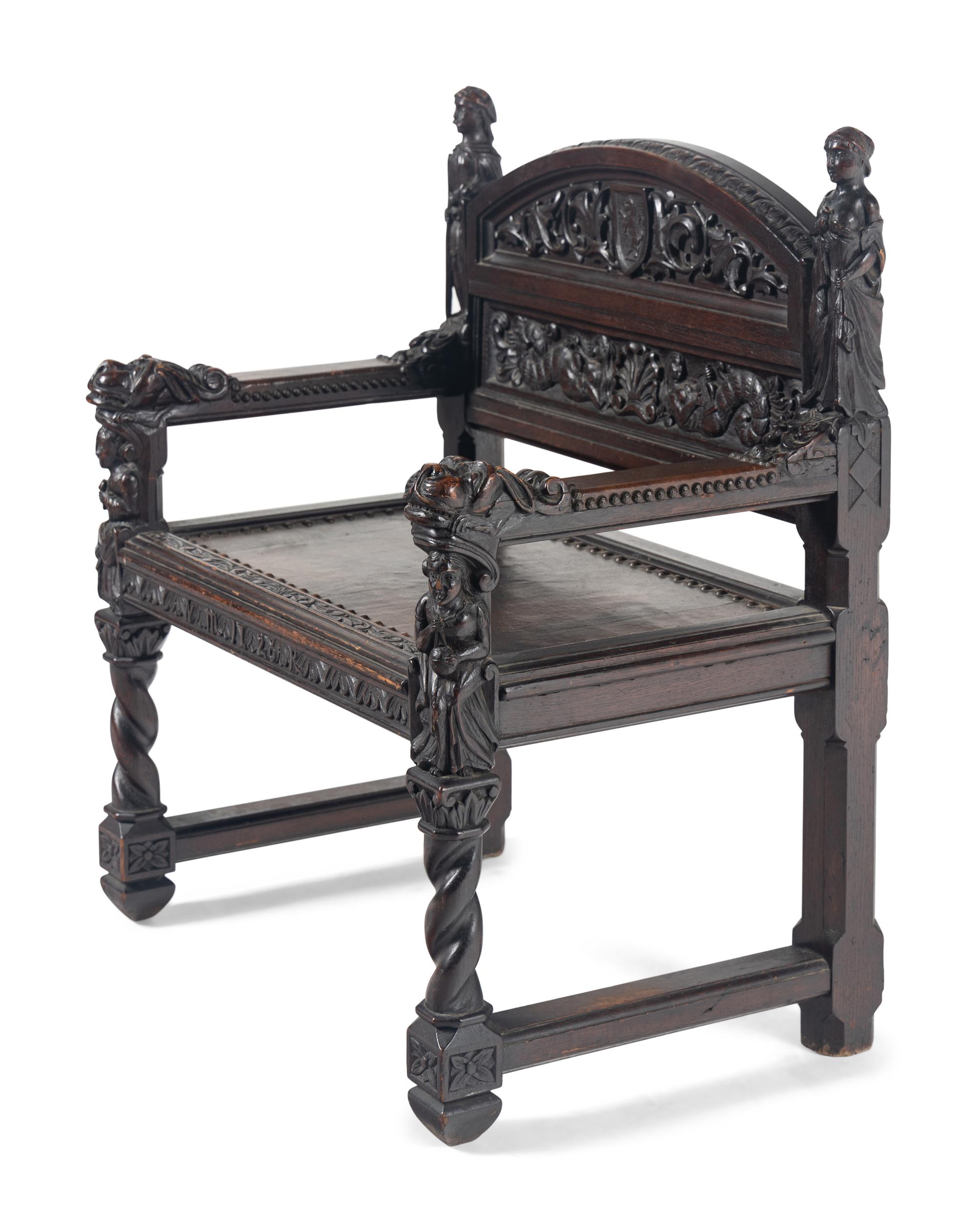 A William and Mary Style Carved Walnut Armchair