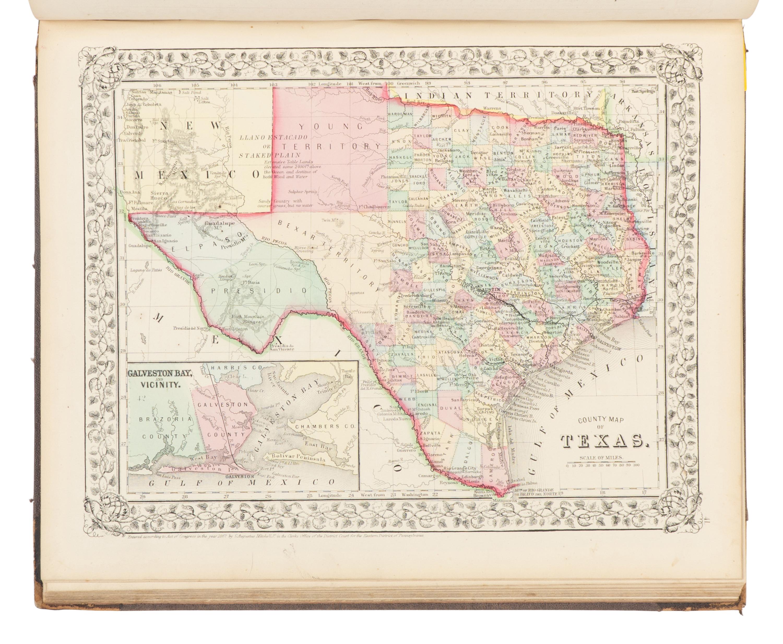 MITCHELL, Samuel Augustus (1792-1868). Mitchell’s New General Atlas Containing Maps of the Various Countries of the World, Plans of Cities, etc . Philadelphia: S. Augustus Mitchell, 1869.