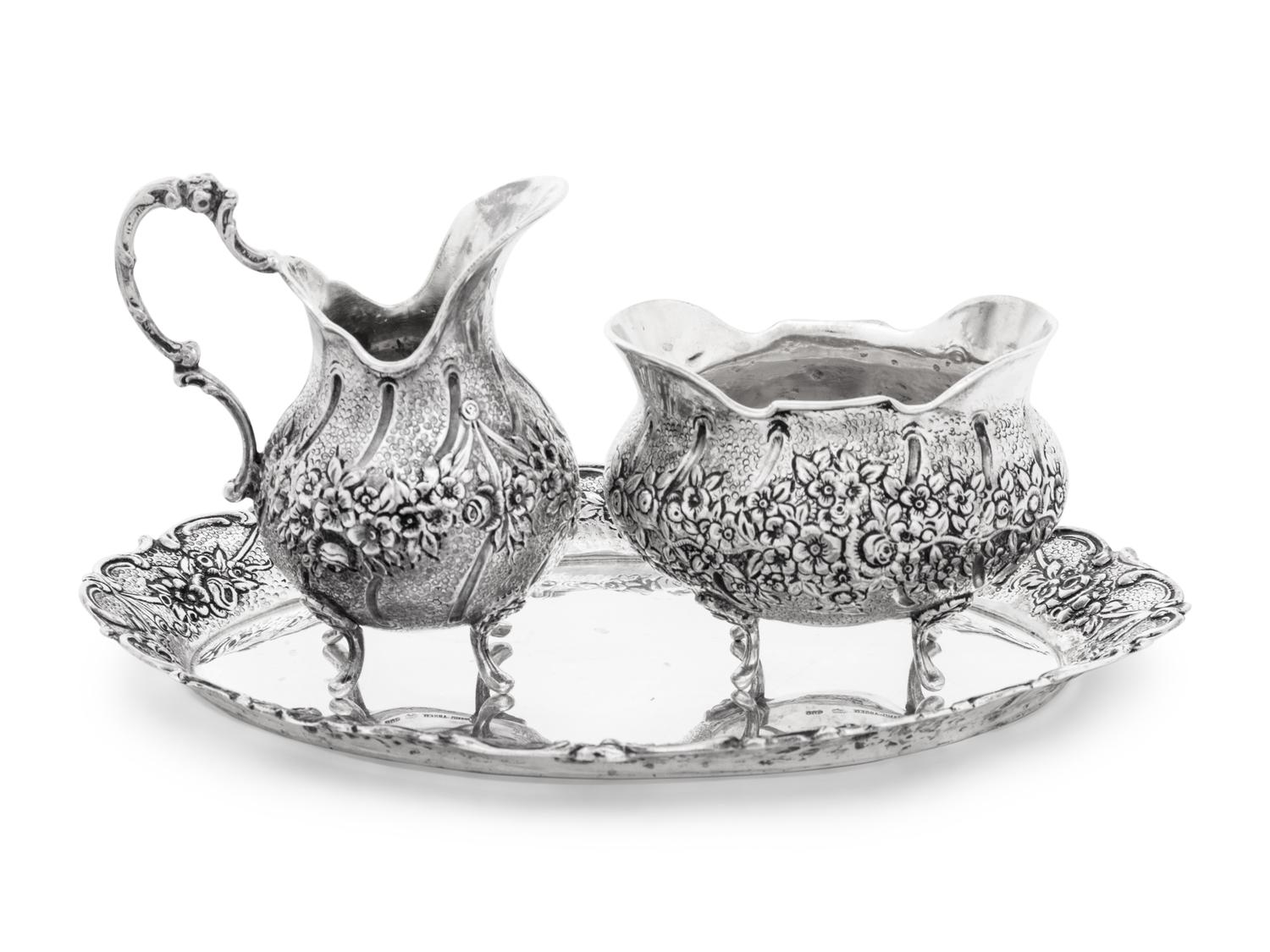 A German Silver Three-Piece Cream and Sugar Set
