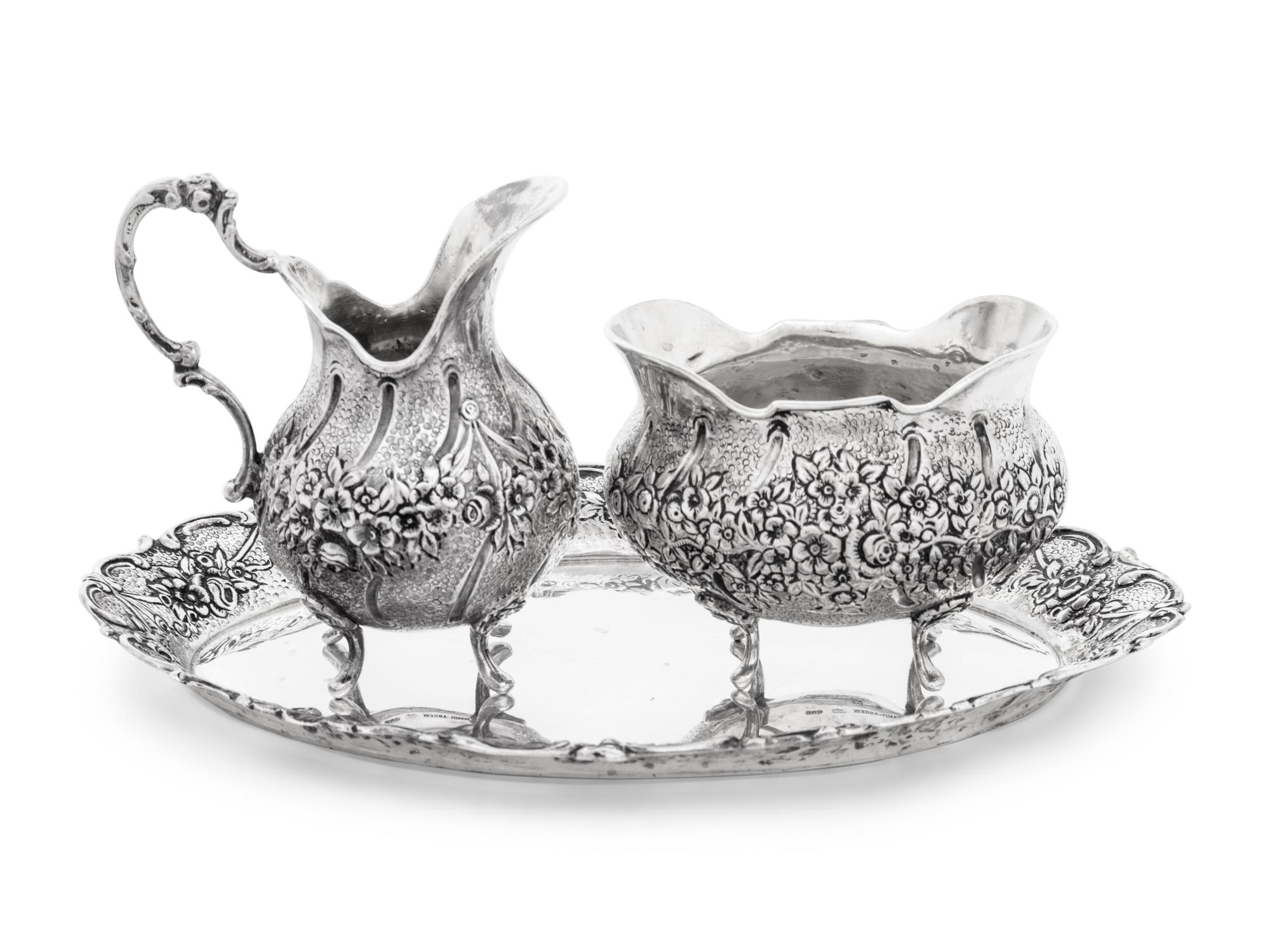 A German Silver Three-Piece Cream and Sugar Set