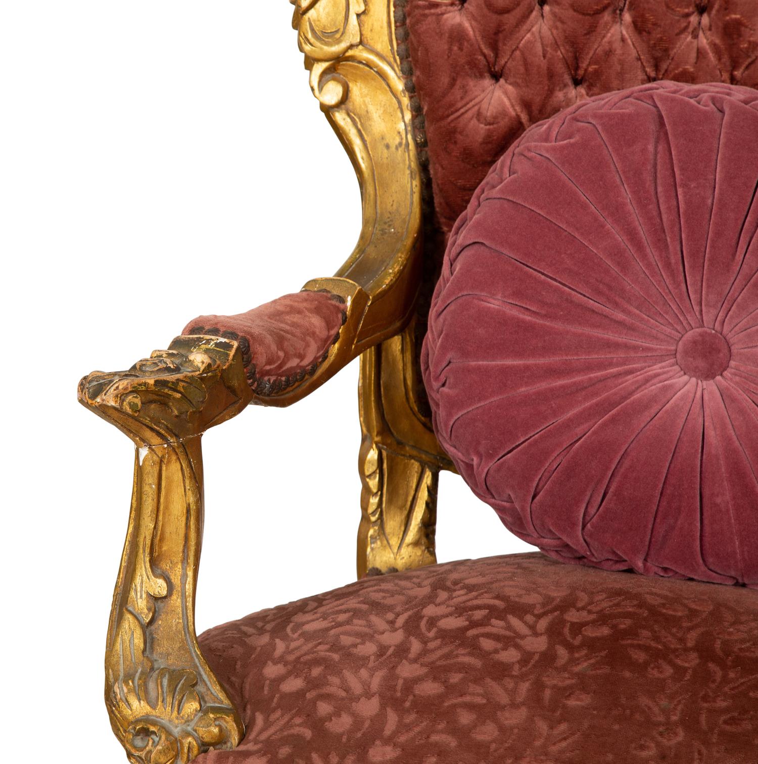 A Pair of Italian Rococo Style Giltwood Armchairs