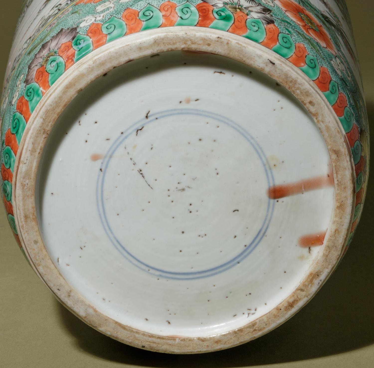 A Famille Verte Porcelain Rouleau Vase