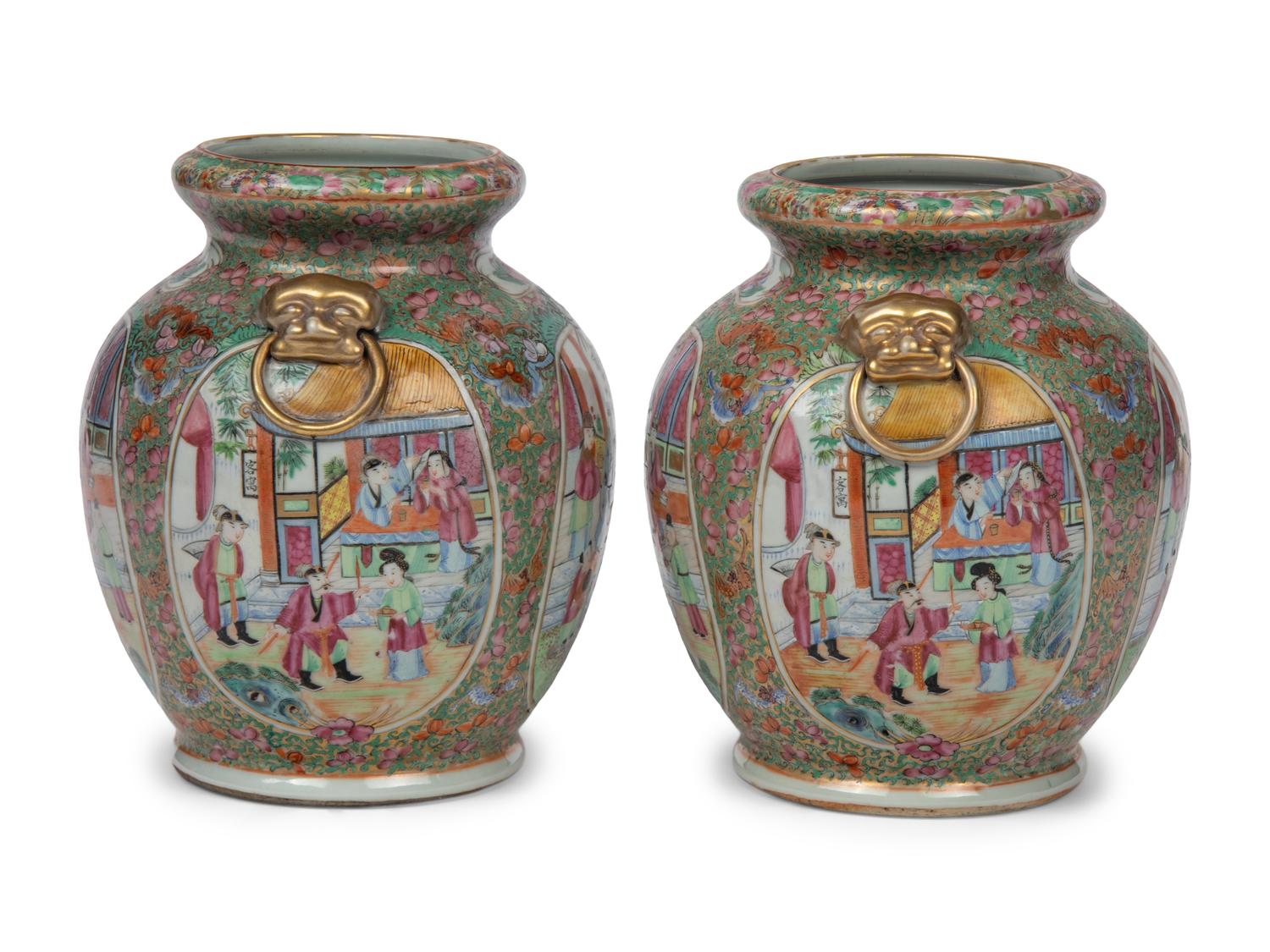 A Pair of Rose Medallion Porcelain Vases