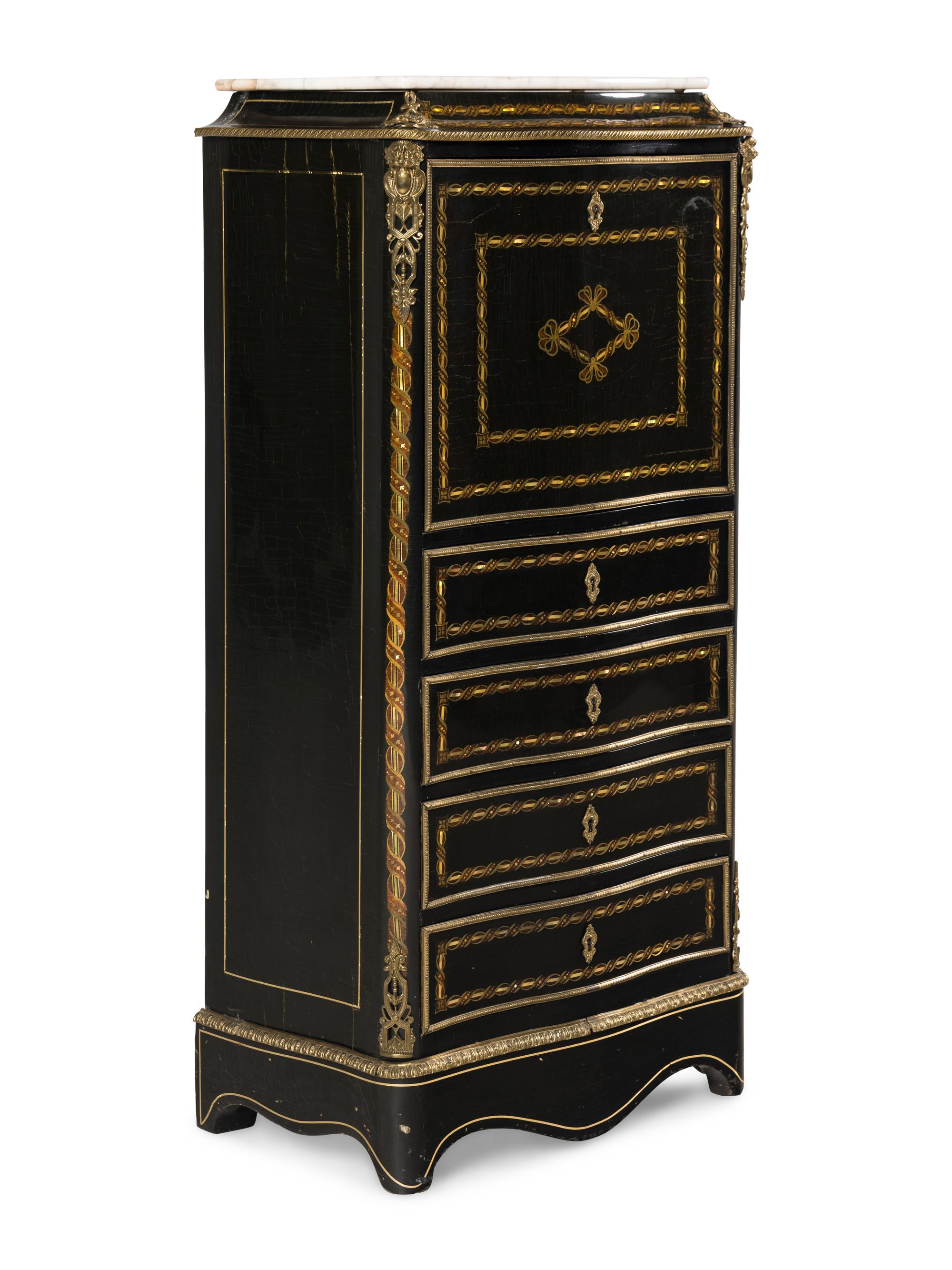 RELEASED TO OWNER -- A Napoleon III Style Inlaid and Marble-Top Secrétaire à Abbatant