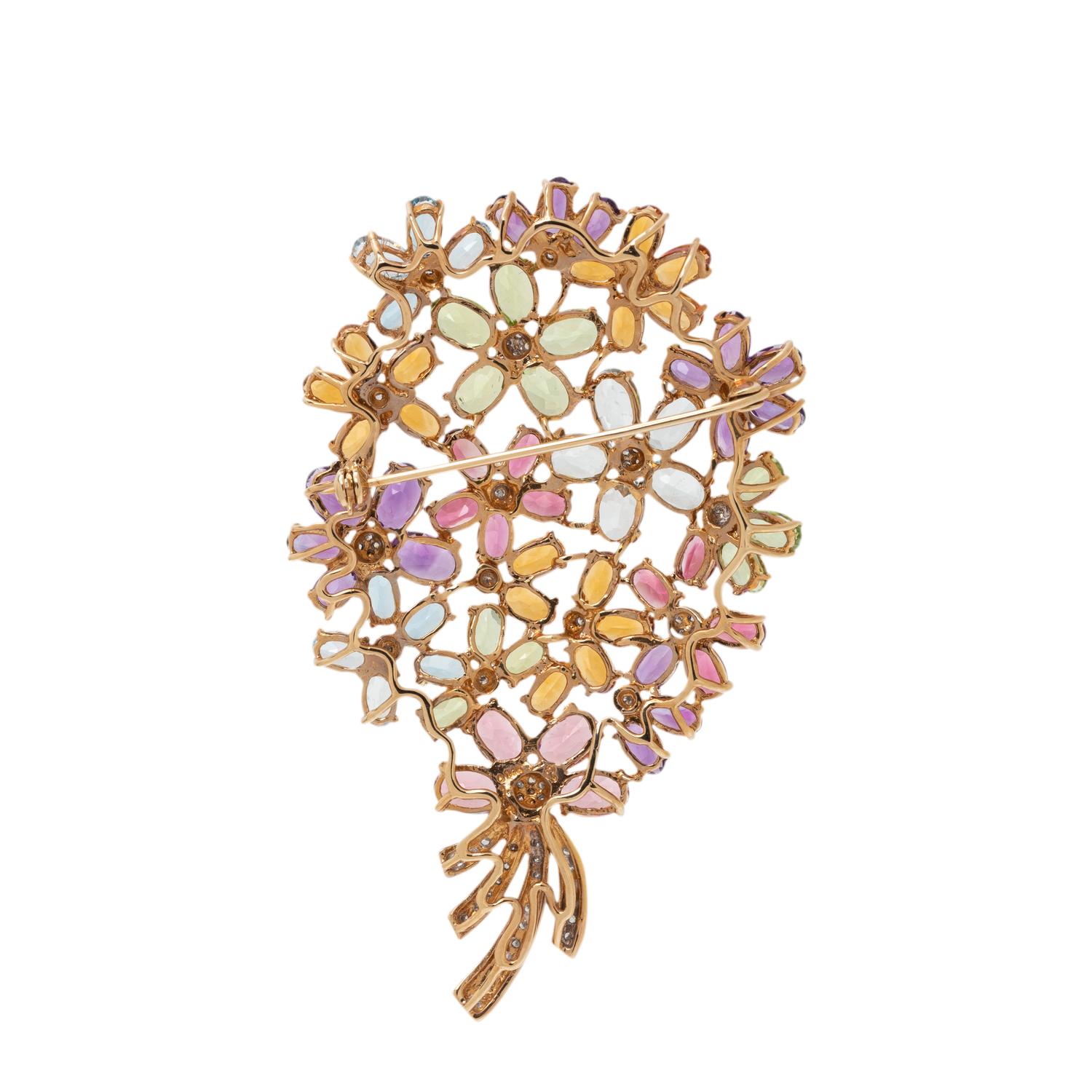 MULTIGEM AND DIAMOND FLOWER BROOCH